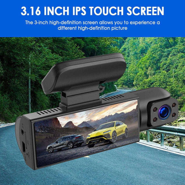 3.16 inch 1080P HD Night Vision Front and Inside Dual Lenses Driving Recorder, Front and Inside D...