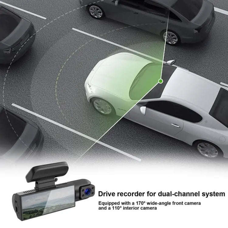 3.16 inch 1080P HD Night Vision Front and Inside Dual Lenses Driving Recorder, Front and Inside D...