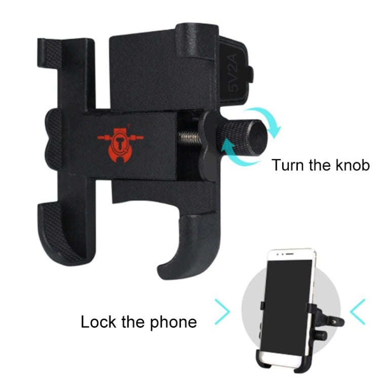 Portable Motorcycle Aluminium Alloy USB Charger Mobile Phone Holder, Handlebars Version, 3089