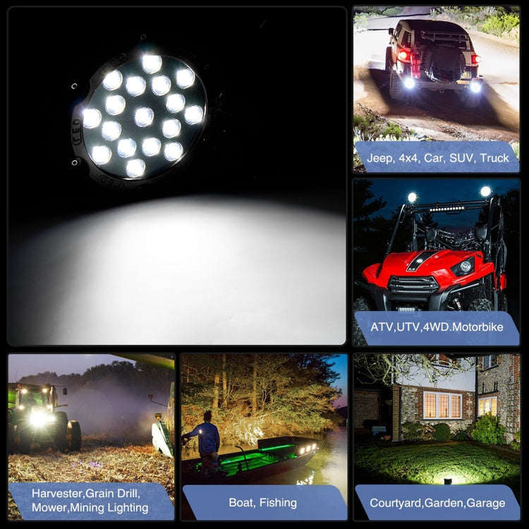 2 PCS 51W 3500LM 6500K White Light  17 LED Waterproof Car Boat Marine Work Lights Spotlight LED B...