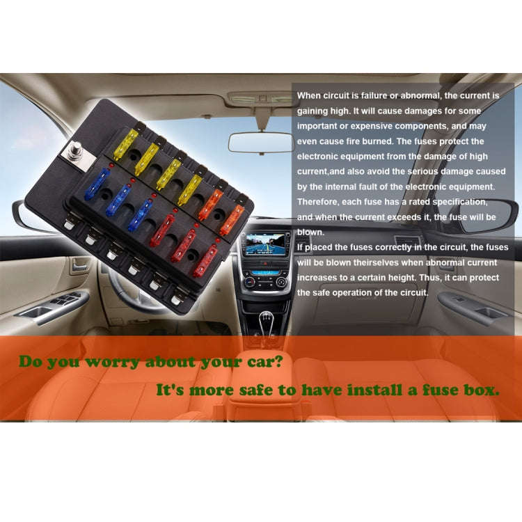 1 in 12 Out Fuse Box PC Terminal Block Fuse Holder Kits with LED Warning Indicator for Auto Car T...