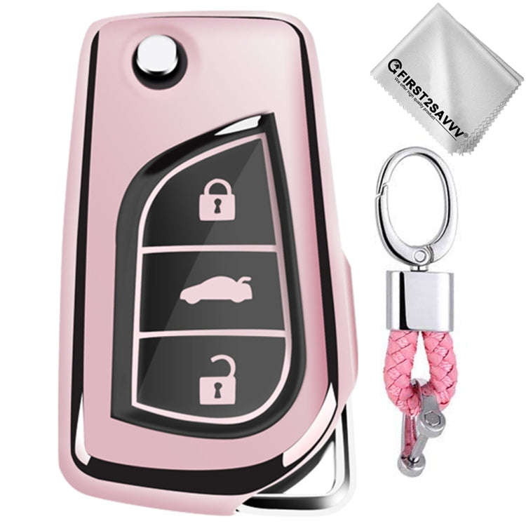 TPU One-piece Electroplating Opening Full Coverage Car Key Case with Key Ring for TOYOTA YARIS L ...