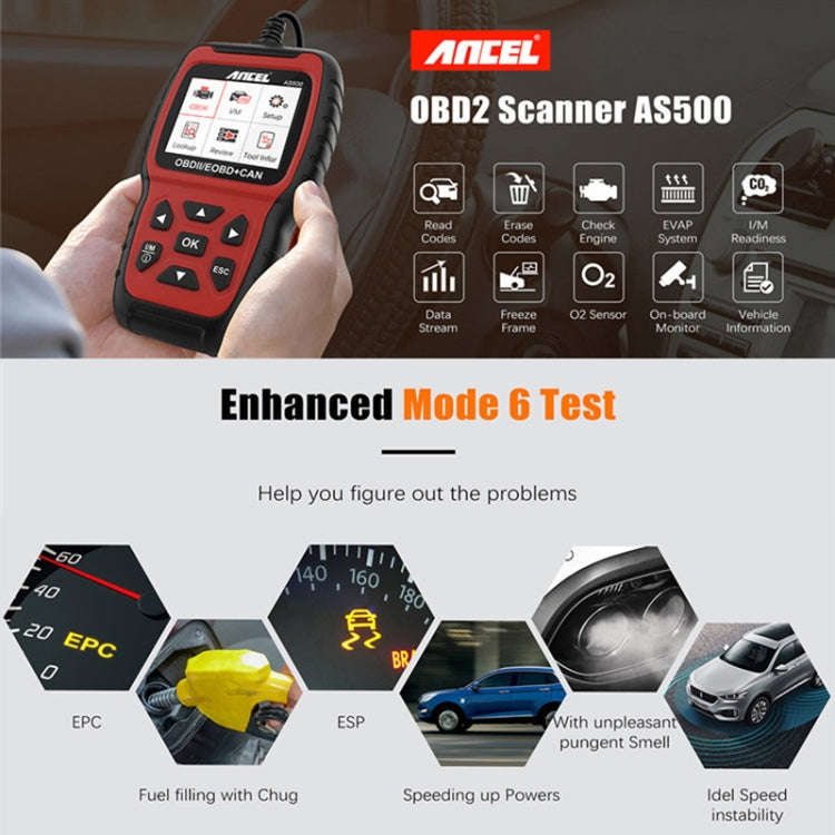 Ancel AS500 OBDII Scanner Engine Reader Car Diagnostics Tool, AS500