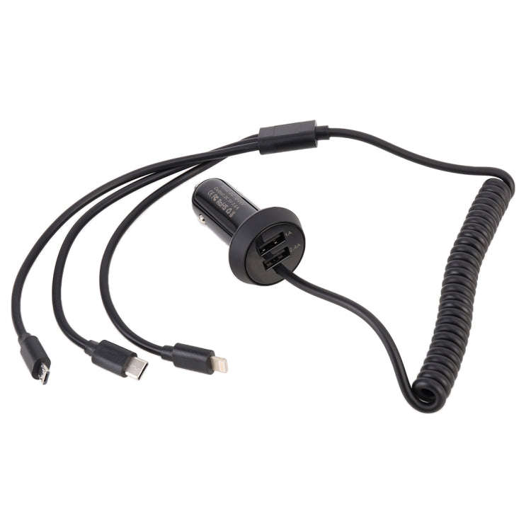 Universal Car 3 in 1 Quick Charger Dual Port USB Charger Power Outlet Adapter, Cable Length: 55cm...