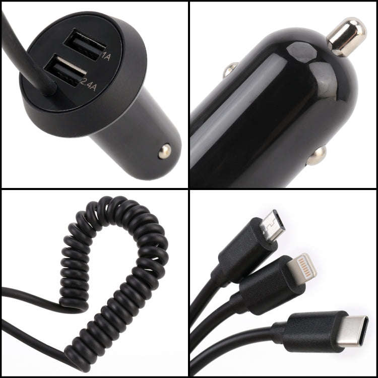 Universal Car 3 in 1 Quick Charger Dual Port USB Charger Power Outlet Adapter, Cable Length: 55cm...
