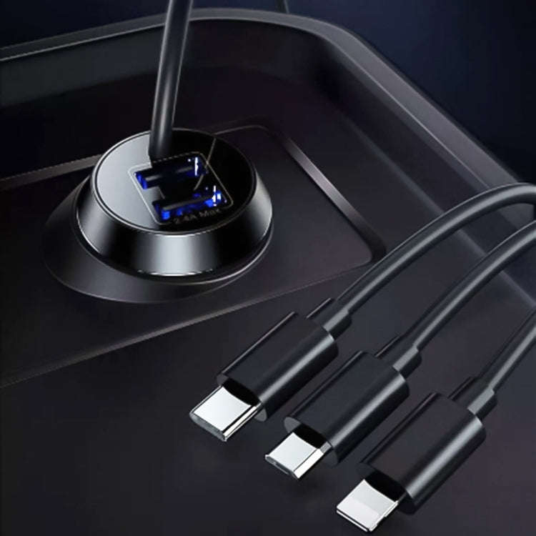 Universal Car 3 in 1 Quick Charger Dual Port USB Charger Power Outlet Adapter, Cable Length: 55cm...