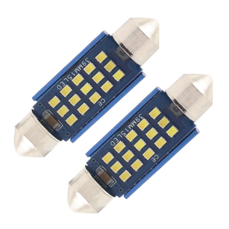 2pcs 39mm DC12-24V / 1W / 6000K / 60LM 15LEDs SMD Car Reading Lamp Dome Light, 39mm