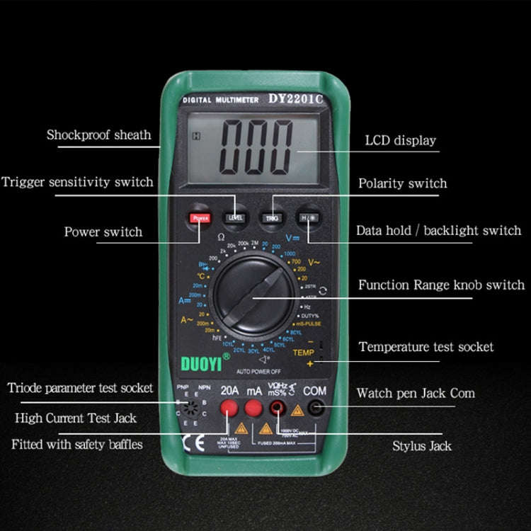 DUOYI DY2201C Car High-precision Digital Multi-function Maintenance Automatic Universal Meter, DY...