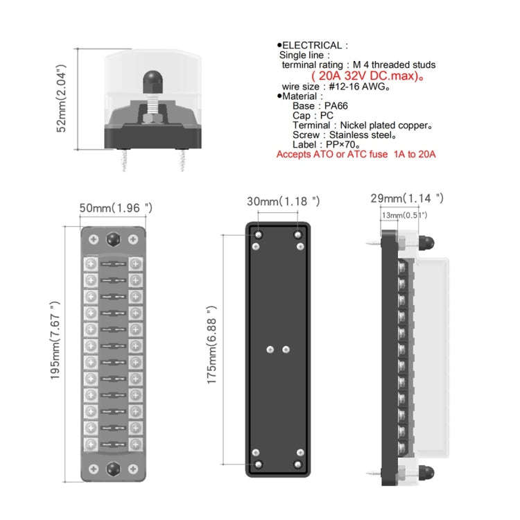 CS-979A2 FB1904 1 In 1 Out 12 Ways No Distinction Positive Negative Fuse Box without Fuse for Aut...