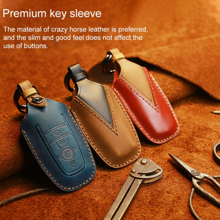 For Ford Car Cowhide Leather Key Protective Cover Key Case, Three Keys Version, For Ford, Three K...