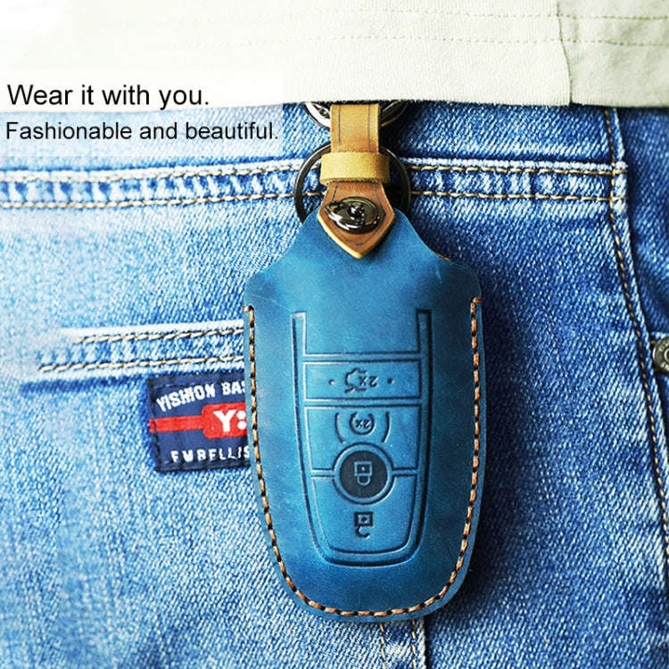 For Ford Car Cowhide Leather Key Protective Cover Key Case, Three Keys Version, For Ford, Three K...