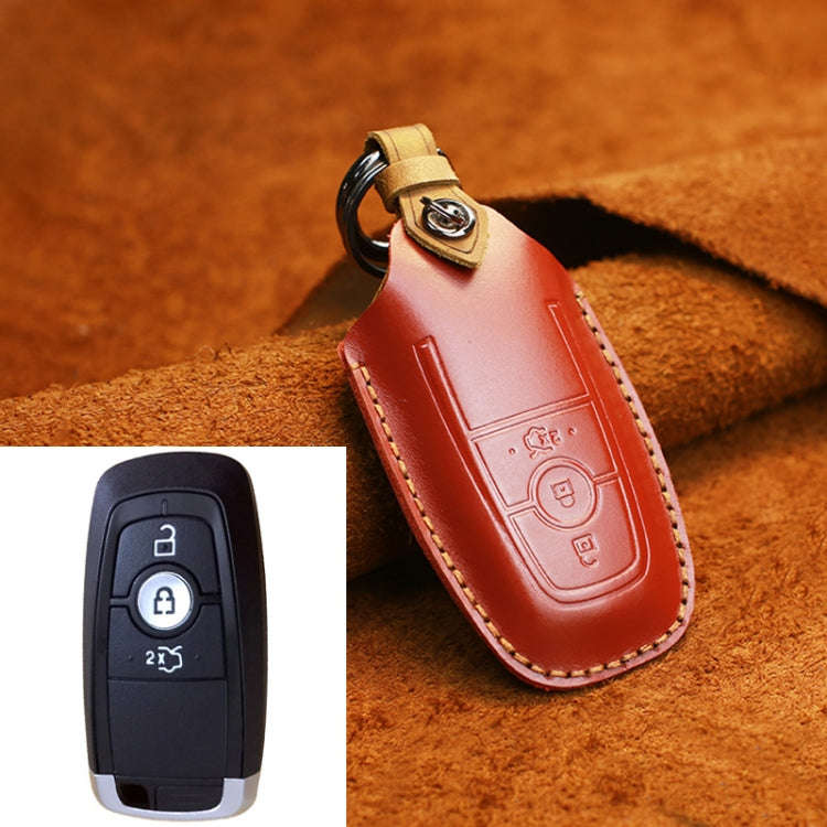 For Ford Car Cowhide Leather Key Protective Cover Key Case, Three Keys Version, For Ford, Three K...