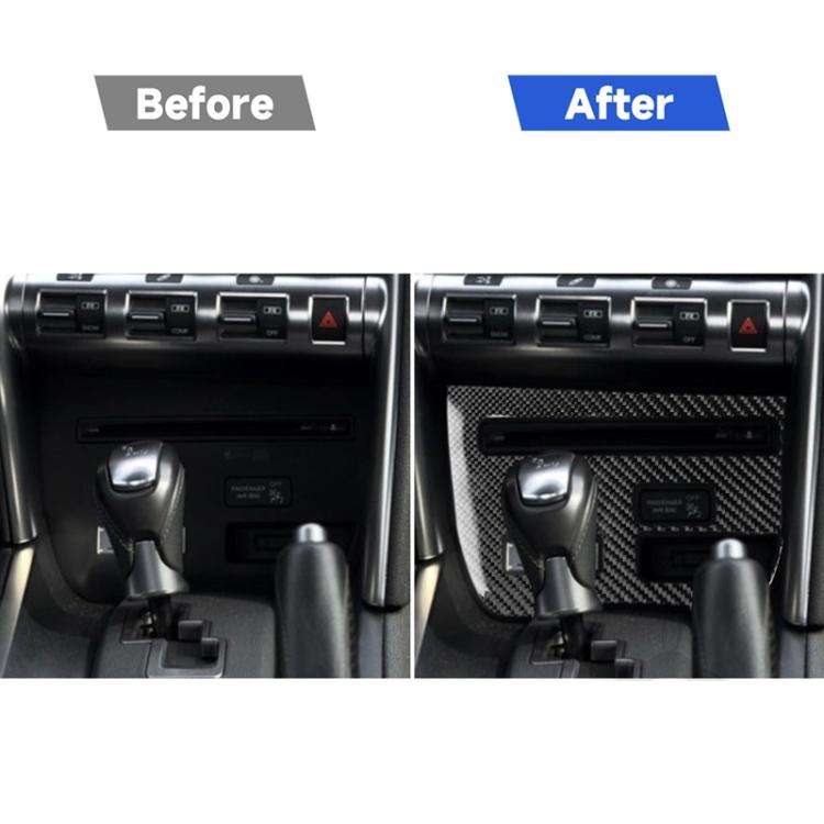 Car Carbon Fiber CD Player Console C Type Decorative Sticker for Nissan GTR R35 2008-2016, Left D...