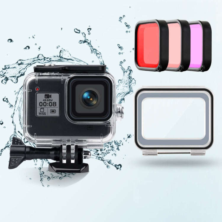 45m Waterproof Case + Touch Back Cover + Purple Red Pink Lens Filter for GoPro HERO8 Black, Case ...