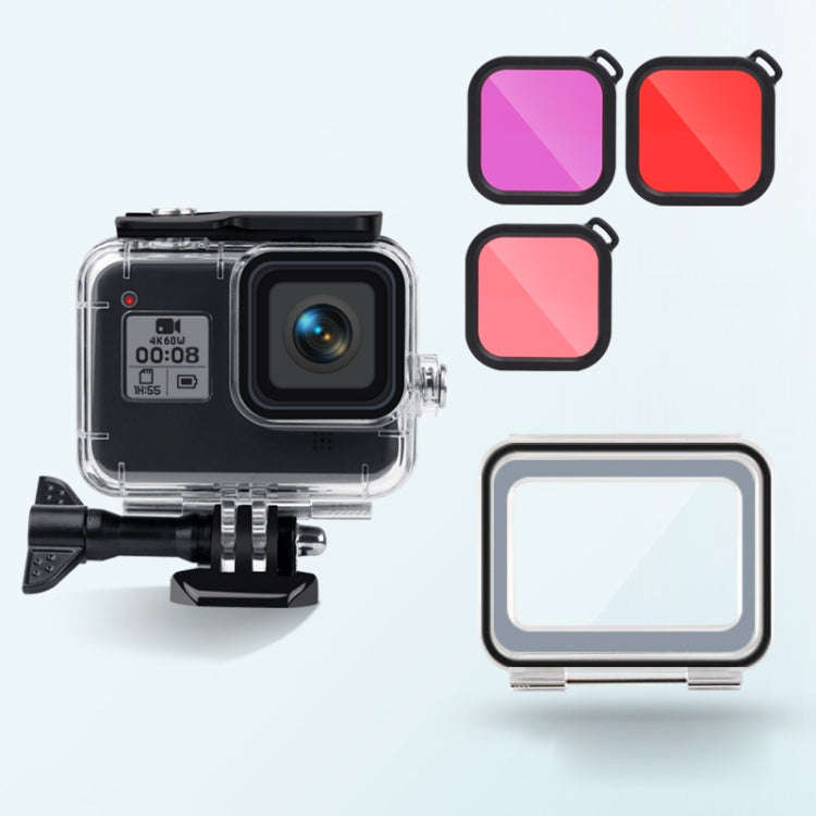 45m Waterproof Case + Touch Back Cover + Purple Red Pink Lens Filter for GoPro HERO8 Black, Case ...