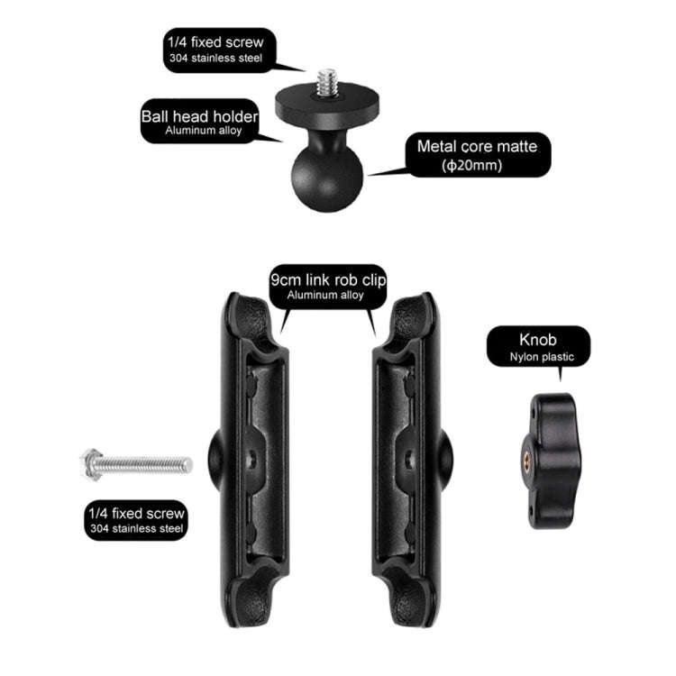 9cm Connecting Rod 20mm Ball Head Motorcycle Handlebar Fixed Mount Holder with Tripod Adapter & S...