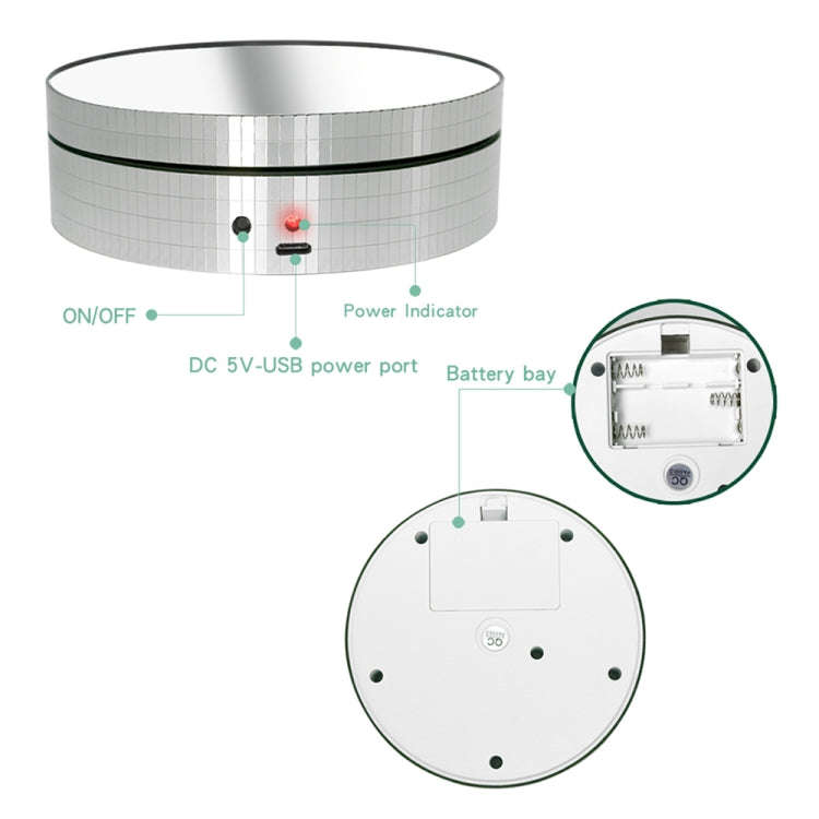 12cm 360 Degree Rotating Turntable Mirror Electric Display Stand Video Shooting Props Turntable, ...