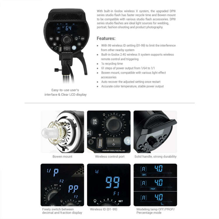 Godox DP1000III Studio Flash Light 1000Ws Bowens Mount Studio Speedlight, DP1000III