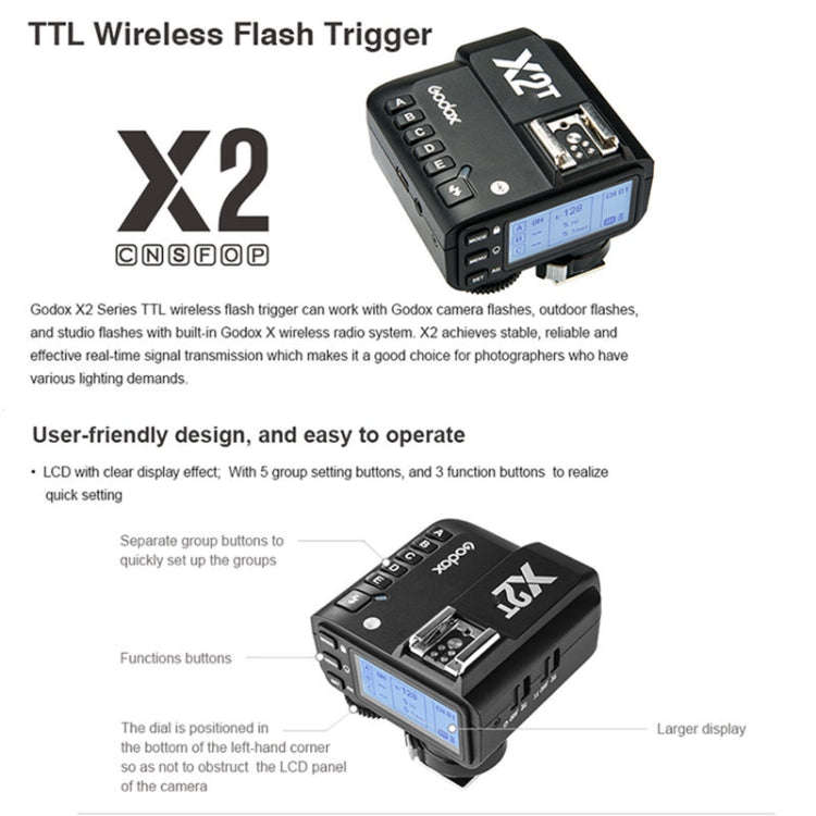 Godox X2T-N E-TTL II Bluetooth Wireless Flash Trigger for Nikon, X2T-N for Nikon