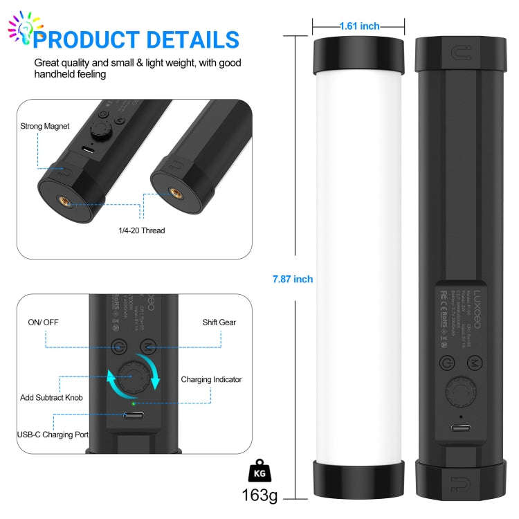 LUXCeO P100 RGB Photo Video Light Stick Handheld Fill Light with Remote Control & Grid Softbox, P...