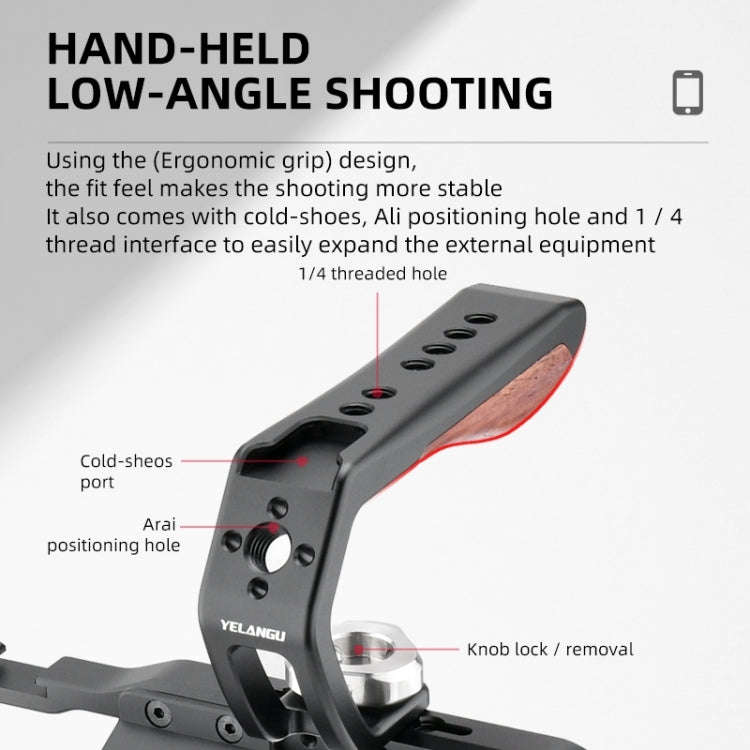 YELANGU LW-B01-3 Handheld Video Stabilizer Top Handle with Cold Shoes for LW-B01 Cage, LW-B01-3