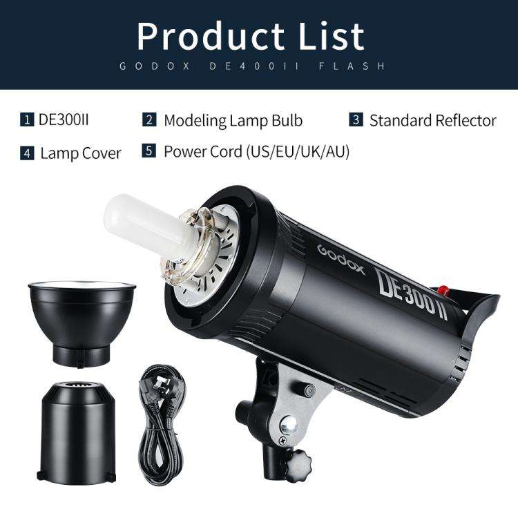 Godox DE300II 300Ws Studio Flash Light Strobe Lamp Head Bowens Mount Speedlight, DE300II