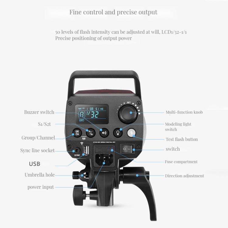 Godox MS300-V Studio Flash Light 300Ws Bowens Mount Strobe Light with Lamp Cover, MS300-V
