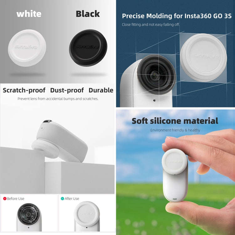 For Insta360 GO 3S Sunnylife 2pcs Black and White Scratch-resistant Lens Protective Cap, Lens Pro...