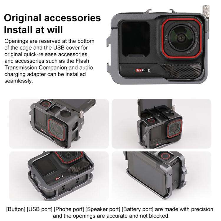 For Insta360 Ace Pro 2 Metal Protective Cage Adapter Frame
