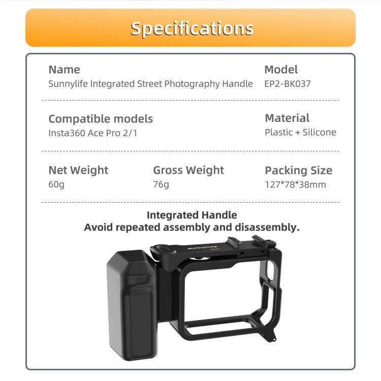 Sunnylife Street Photography Handle Ergonomic Hand Grip Quick Release Shutter Handle for Insta360...