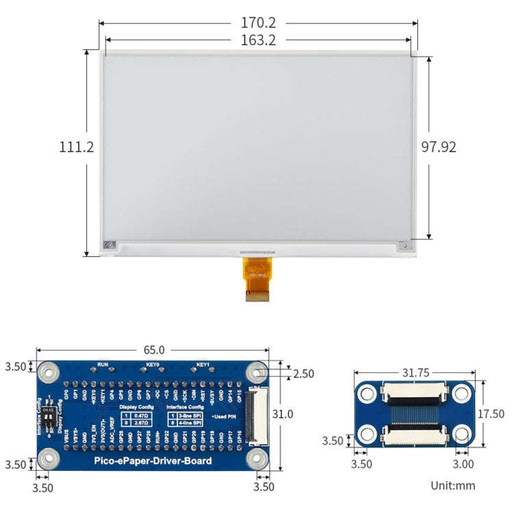 Waveshare 7.5 inch 800x480 pixel Black White E-Paper E-Ink Display Module for Raspberry Pi Pico, ...