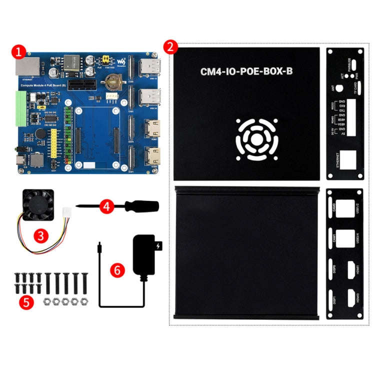 Waveshare PoE Mini-Computer Type B Base Box with Metal Case & Cooling Fan for Raspberry Pi CM4
