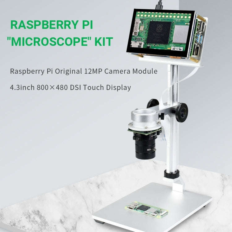 Waveshare 4.3 inch Screen Raspberry Pi Microscope Kit 12MP Camera Module with Bracket, US Plug