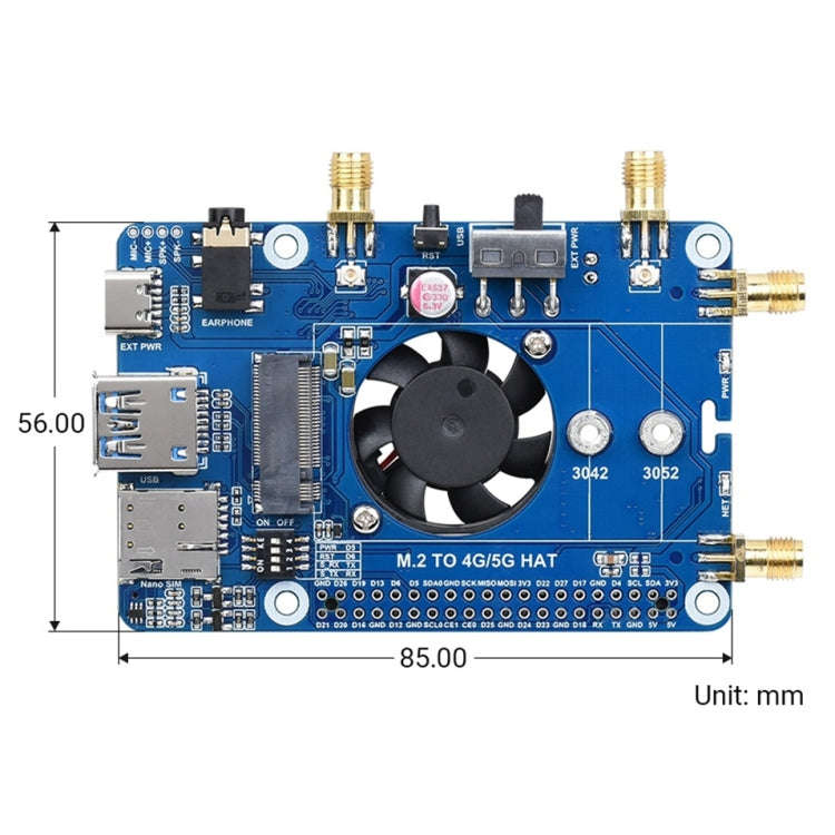 Waveshare SIM8202G-M2 5G HAT B Multi Band Snapdragon X55 Module Board for Raspberry Pi, SIM8202G-...