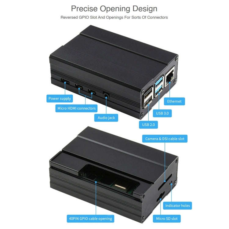 Waveshare Aluminum Chamfered Design Case for Raspberry Pi 4B, Aluminum Chamfered Case