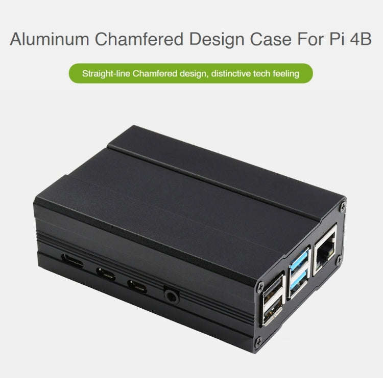 Waveshare Aluminum Chamfered Design Case for Raspberry Pi 4B, Aluminum Chamfered Case