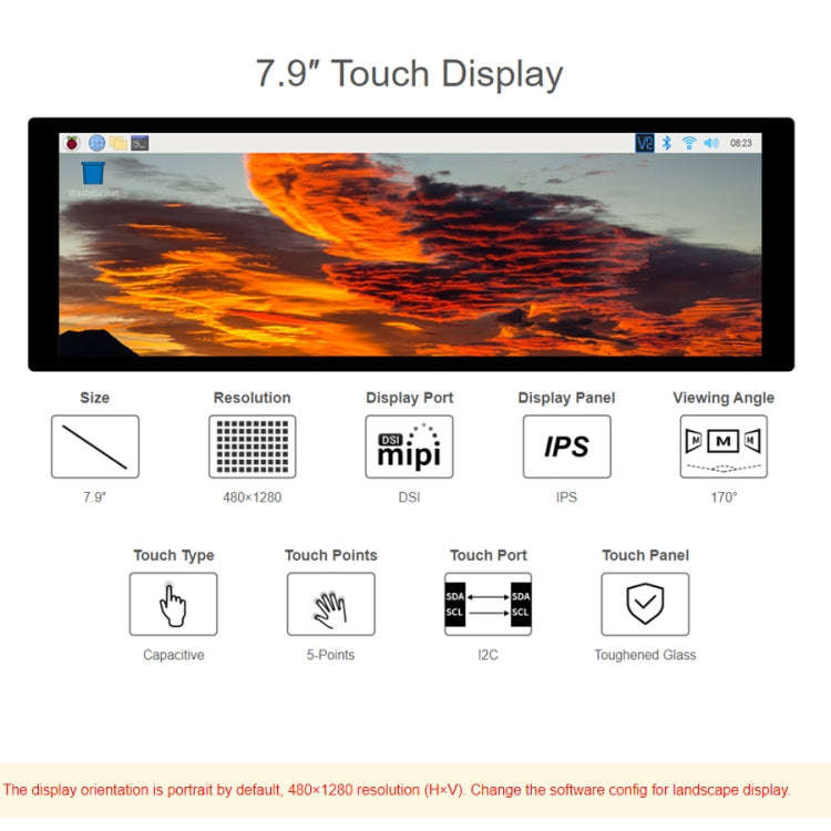 WAVESHARE 7.9 inch Capacitive Touch Display For Raspberry Pi, 400 x 1280, IPS, DSI Interface, 7.9...