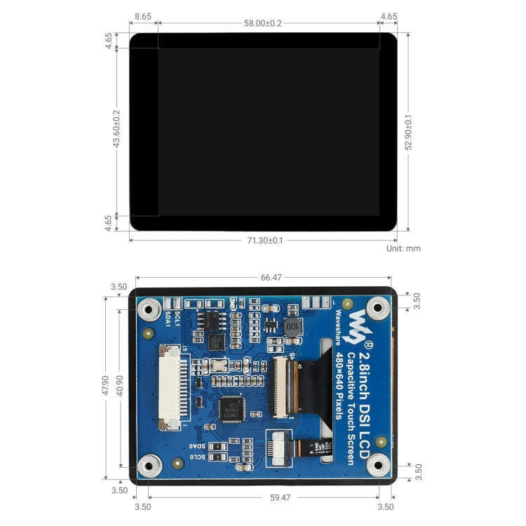 Waveshare 2.8 inch Capacitive Touch Display for Raspberry Pi, 480 x 640, DSI, IPS, Fully Laminate...