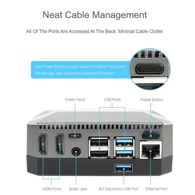 Waveshare Argon One M.2 Aluminum Case For Raspberry Pi 4, with M.2 Expansion Slot, Argon One M.2