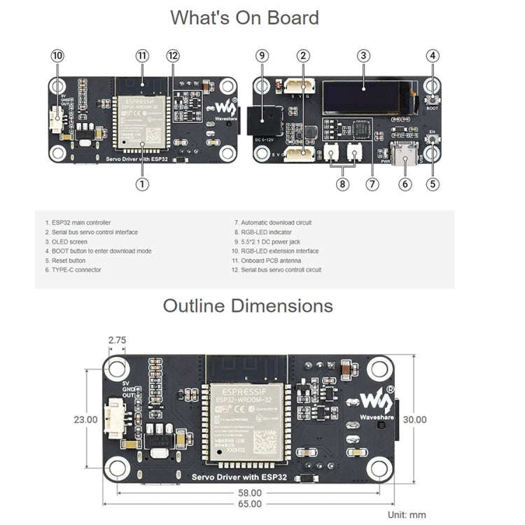 Waveshare ESP32 Servo Driver Expansion Board, Built-In WiFi and BT, 21593
