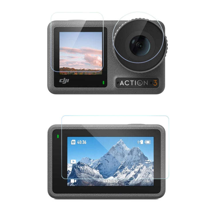 For DJI Osmo Action 3 3-in-1 Lens Front and Back Screen Diamond Explosion-proof Film, For DJI Osm...