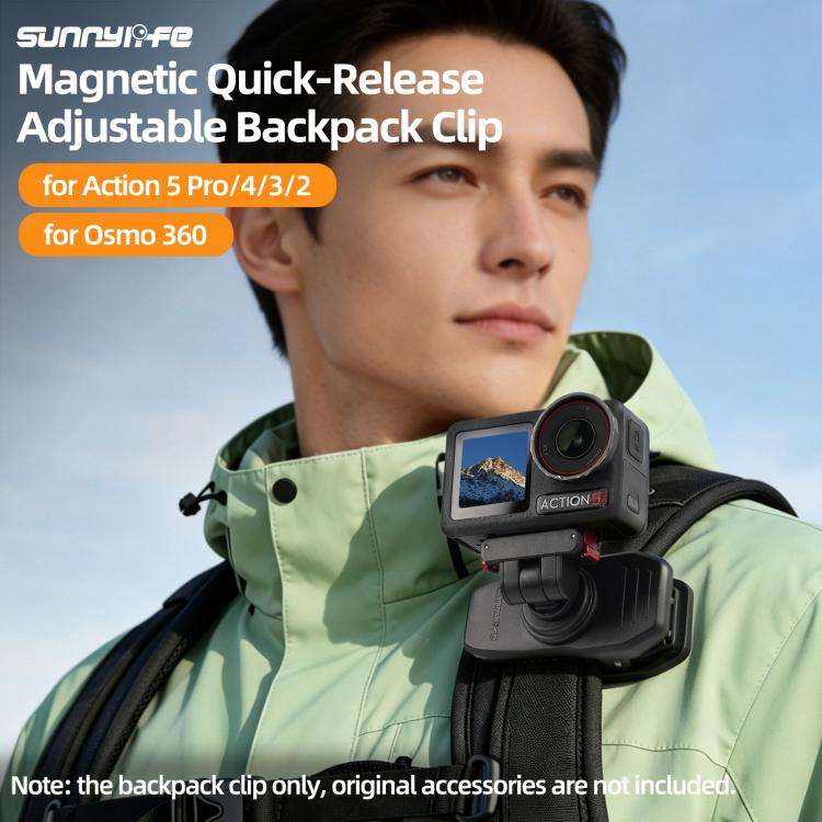 Sunnylife Magnetic Quick-Release Backpack Clip Action Camera Clamp Vertical-Horizontal Mount for ...
