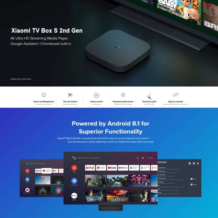 Xiaomi TV Box S 2nd Gen 4K HDR Google TV with Google Assistant Remote Streaming Media Player, Cor...