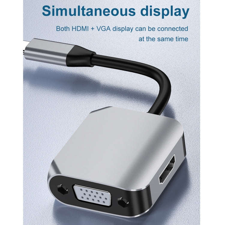 HW-6002 2 In 1 Type-C / USB-C to HDMI + VGA Adapter Converter, HW-6002