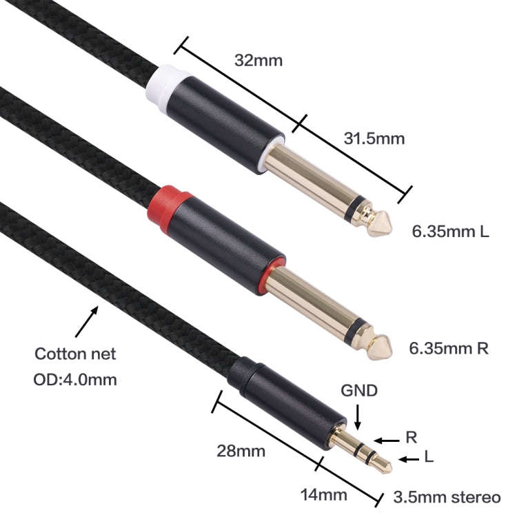 3683 3.5mm Male to Dual 6.35mm Male Audio Cable, 1m, 2m, 3m