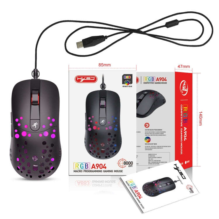 HXSJ A904 RGB Light Macro Programming Mechanical Gaming Wired Mouse, A904