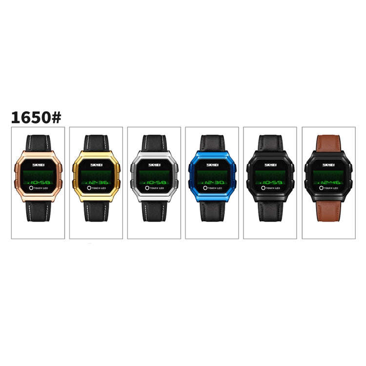 SKMEI 1650 Leather Strap Version LED Digital Display Electronic Watch with Touch Luminous Button,...
