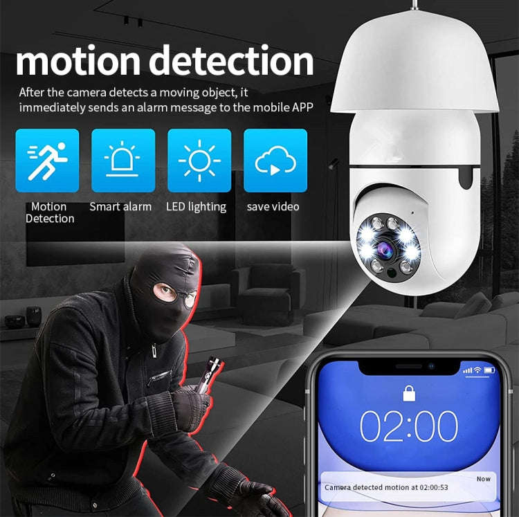 A6 2MP HD Light Bulb WiFi Camera Support Motion Detection/Two-way Audio/Night Vision/TF Card, Wit...