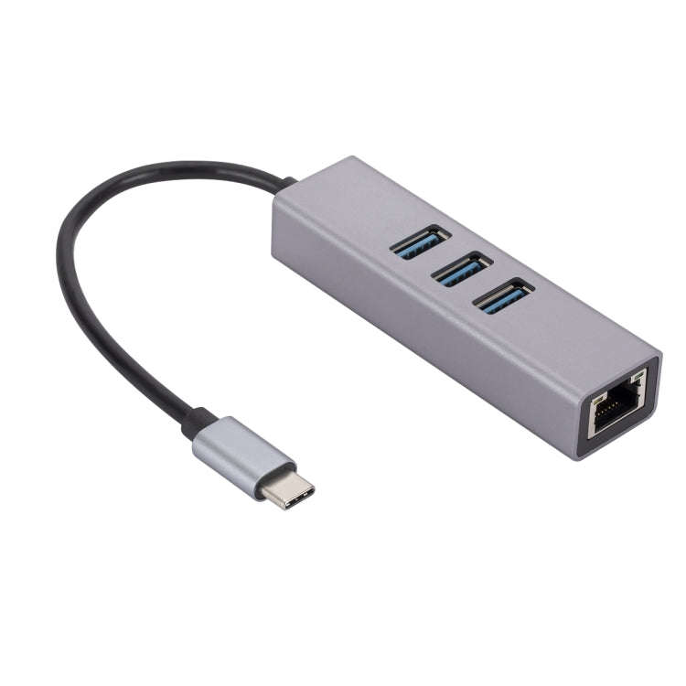 SL-030 USB-C / Type-C to Gigabit Ethernet RJ45 & 3 x USB 3.0 Adapter Converter HUB, USB-C / Type-...