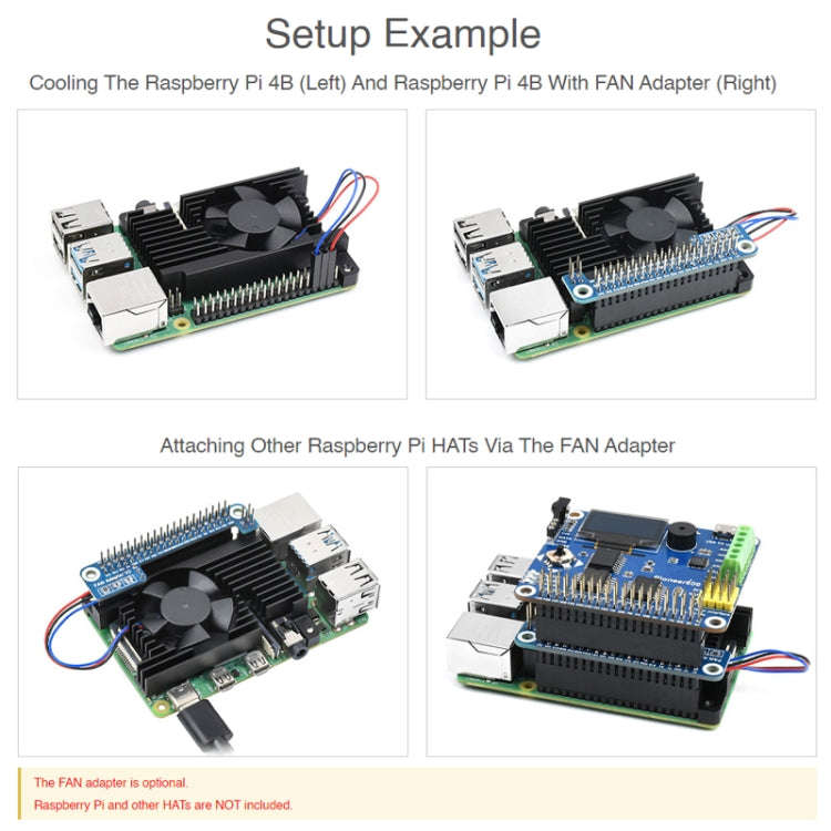 Waveshare Dedicated All-In-One Aluminum Alloy Cooling Fan, For Raspberry Pi 4B